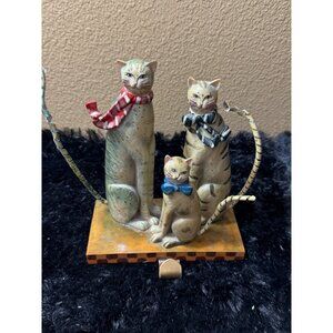 Hand painted  Cat Family Figurine  Stocking Hanger Or hook